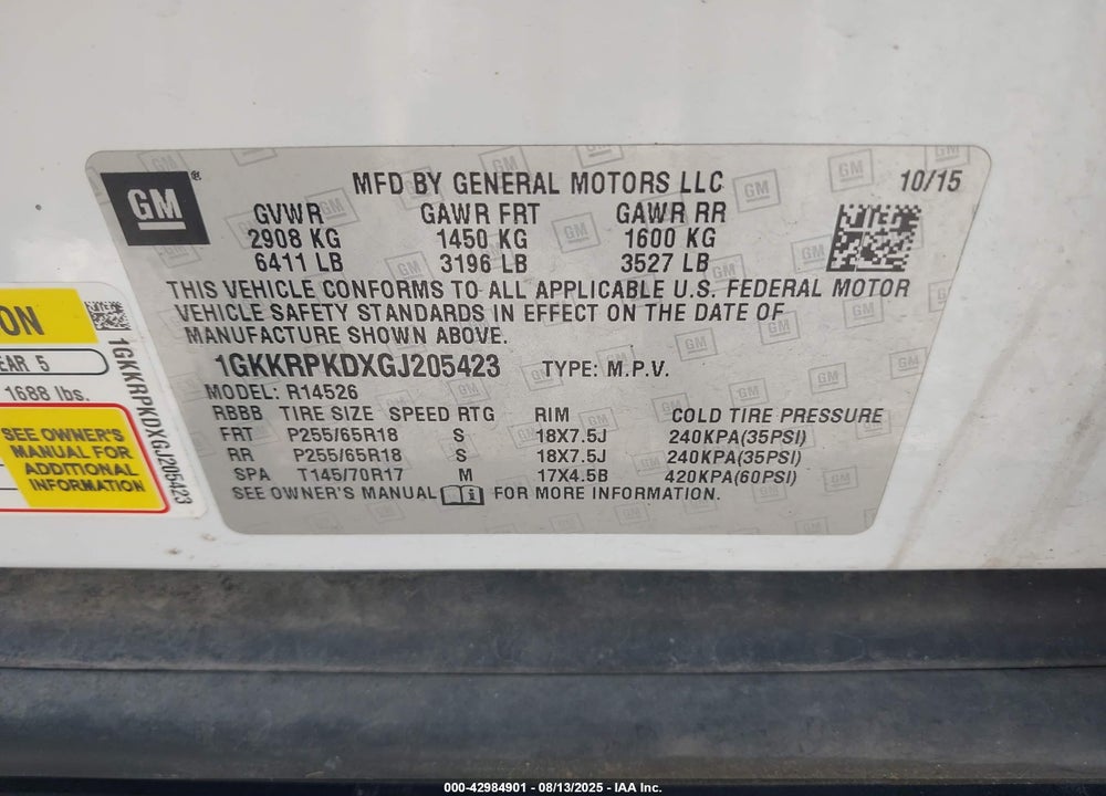 2016 GMC ACADIA SLE-2 VIN: 1GKKRPKDXGJ205423