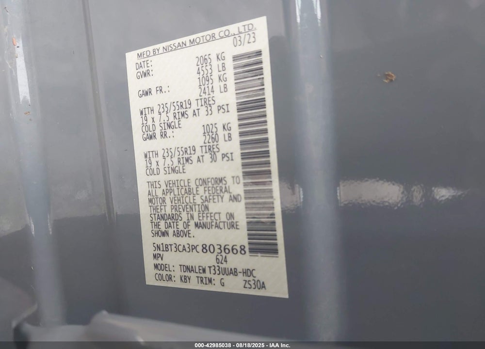 2023 NISSAN ROGUE VIN: 5N1BT3CA3PC803668