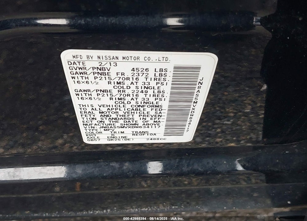 2013 NISSAN ROGUE VIN: JN8AS5MVXDW634117