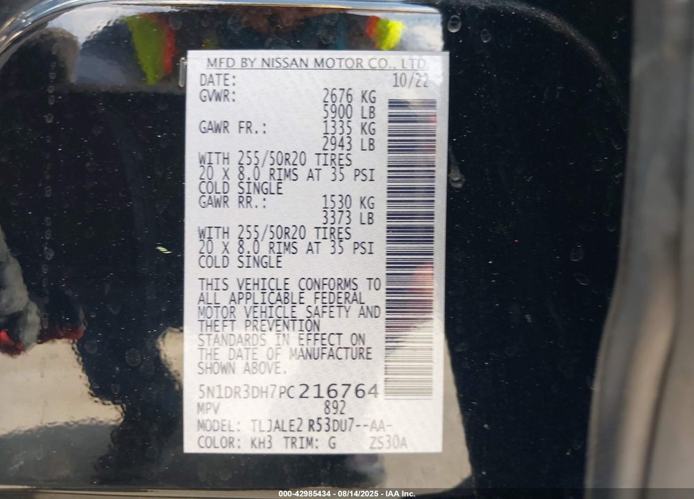 2023 NISSAN PATHFINDER VIN: 5N1DR3DH7PC216764