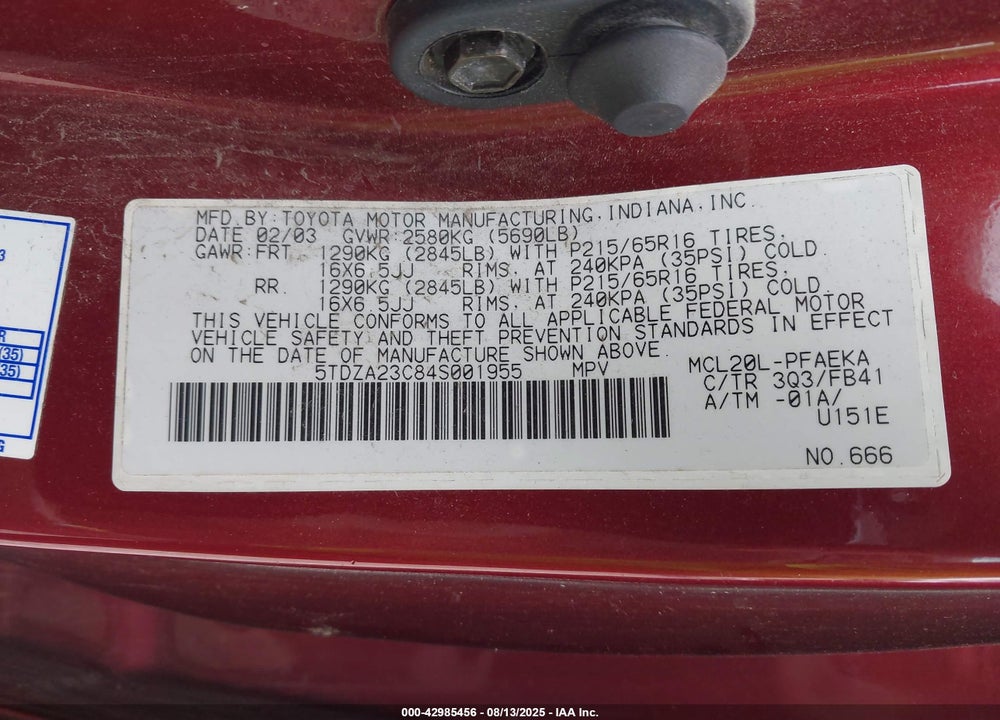 2004 TOYOTA SIENNA LE VIN: 5TDZA23C84S001955