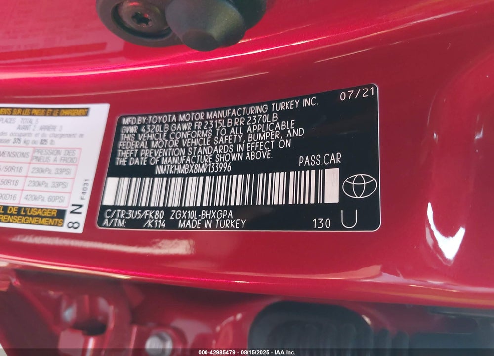 2021 TOYOTA C-HR VIN: NMTKHMBX8MR133996
