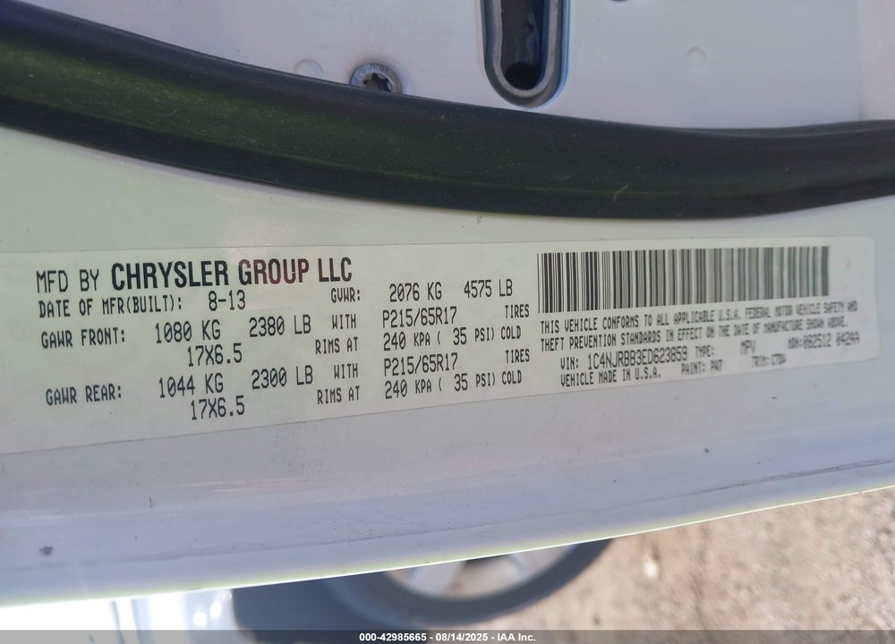 2014 JEEP PATRIOT SPORT VIN: 1C4NJRBB3ED623859