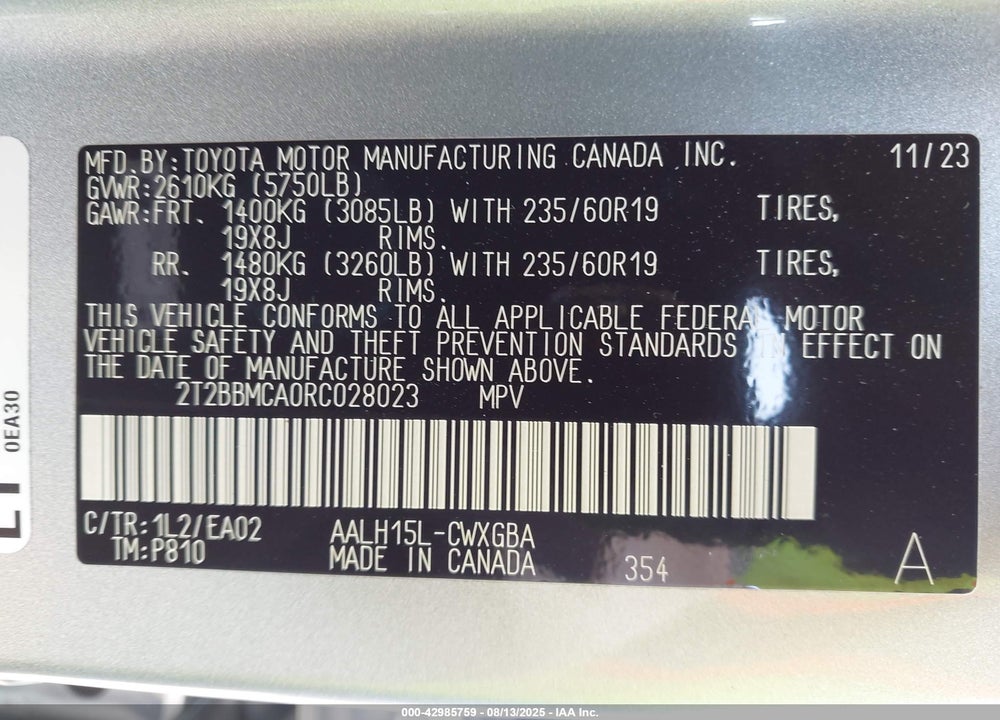 2024 LEXUS RX 350H VIN: 2T2BBMCA0RC028023