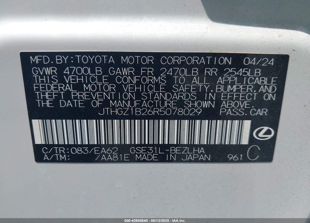 2024 LEXUS IS 350 VIN: JTHGZ1B26R5078029