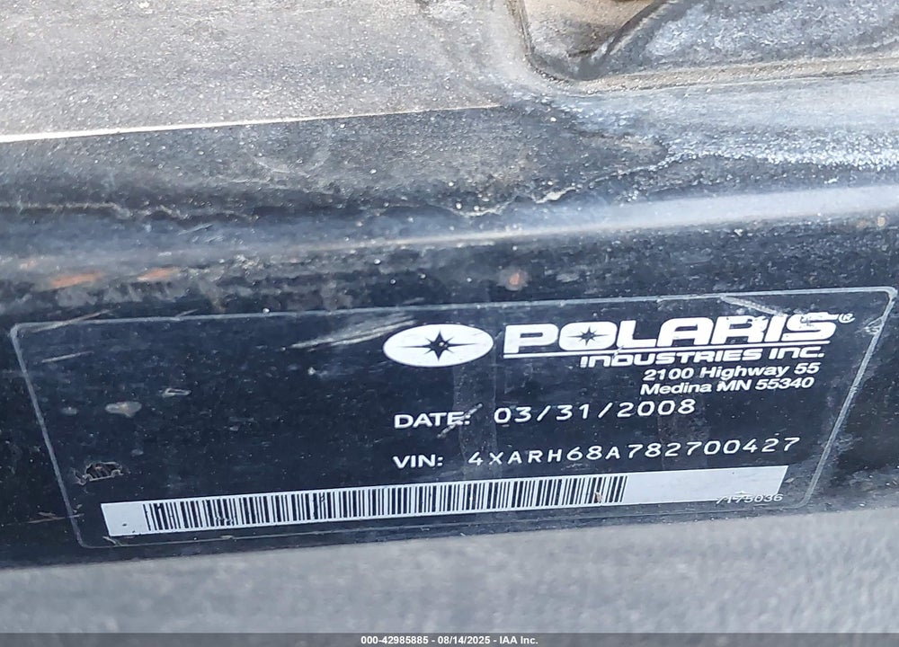 2008 POLARIS RANGER XP VIN: 4XARH68A782700427