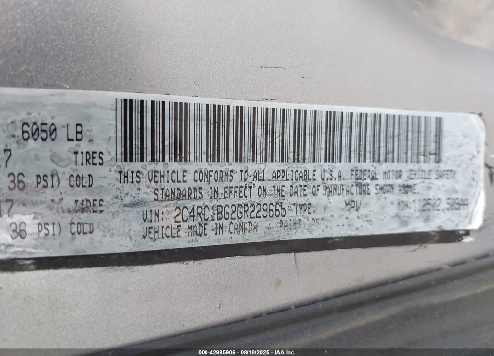 2016 CHRYSLER TOWN & COUNTRY TOURING VIN: 2C4RC1BG2GR229665
