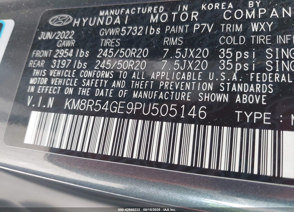 2023 HYUNDAI PALISADE VIN: KM8R54GE9PU505146
