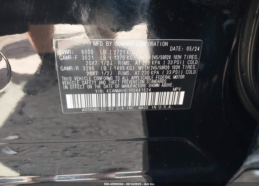 2024 SUBARU ASCENT VIN: 4S4WMAHD1R3441624