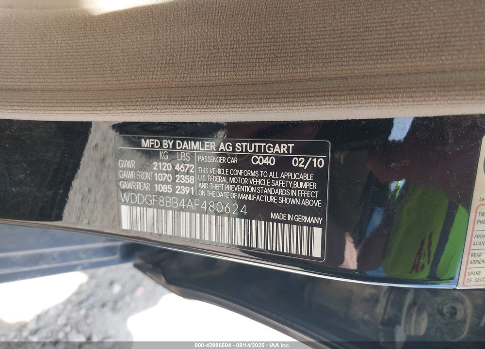 2010 MERCEDES-BENZ C 300 LUXURY 4MATIC VIN: WDDGF8BB4AF480624