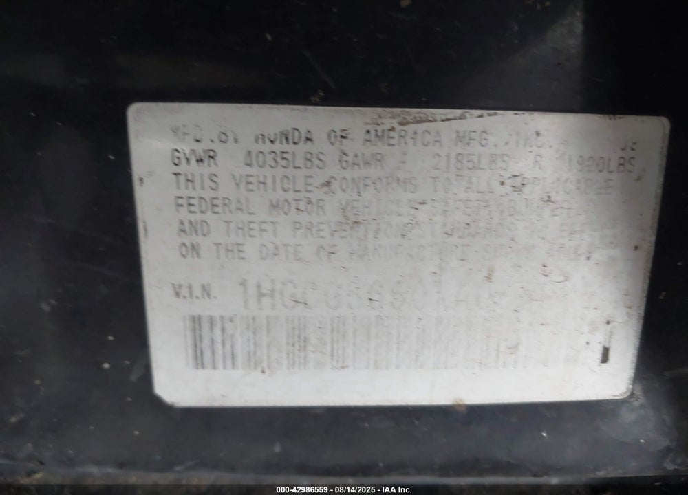 1999 HONDA ACCORD EX VIN: 1HGCG5650XA065865