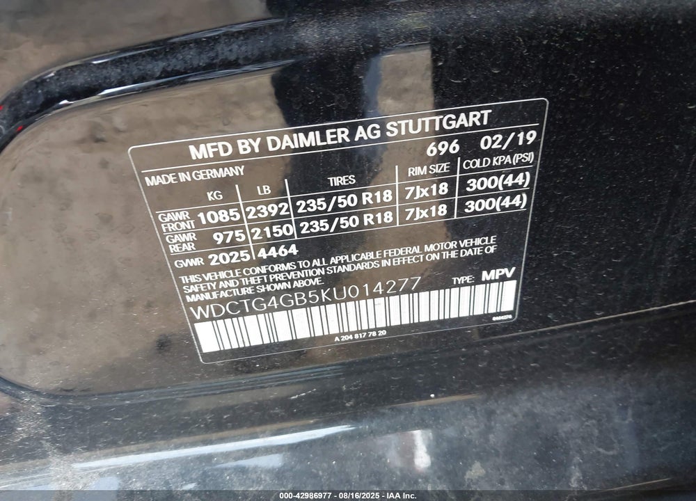 2019 MERCEDES-BENZ GLA-CLASS VIN: WDCTG4GB5KU014277
