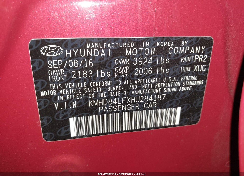 2017 HYUNDAI ELANTRA VALUE EDITION VIN: KMHD84LFXHU284187