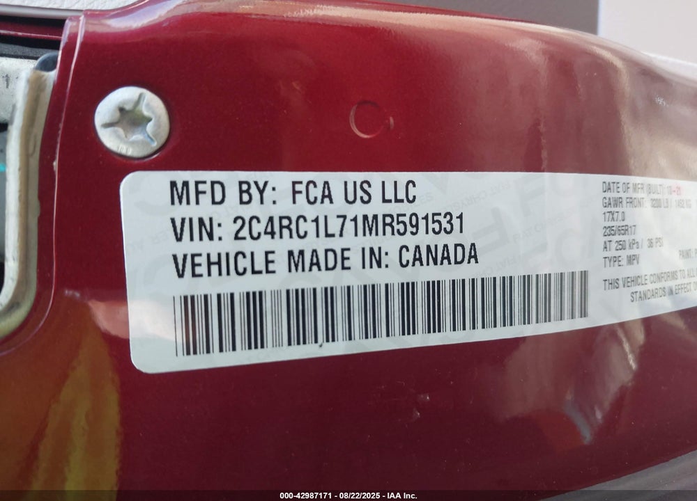 2021 CHRYSLER PACIFICA HYBRID TOURING L VIN: 2C4RC1L71MR591531