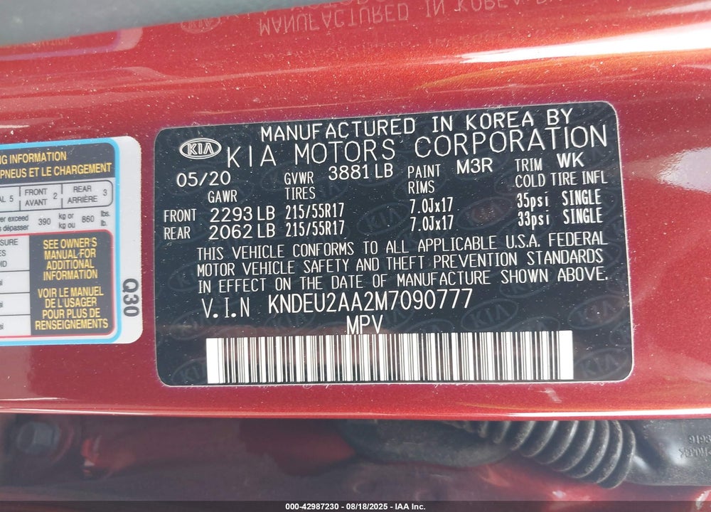 2021 KIA SELTOS VIN: KNDEU2AA2M7090777