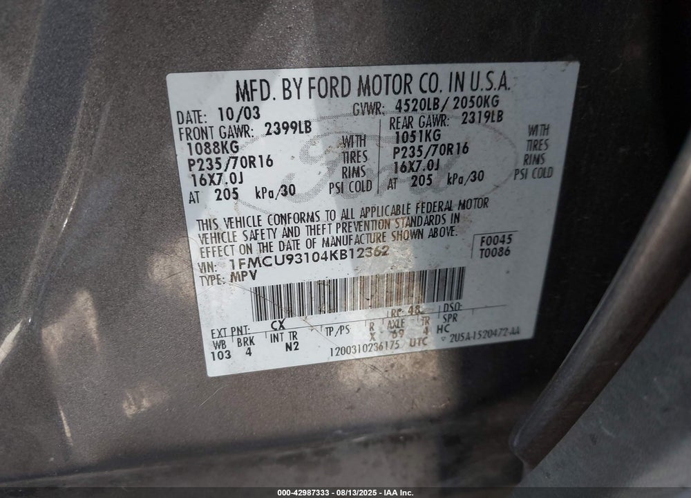 2004 FORD ESCAPE XLT VIN: 1FMCU93104KB12362