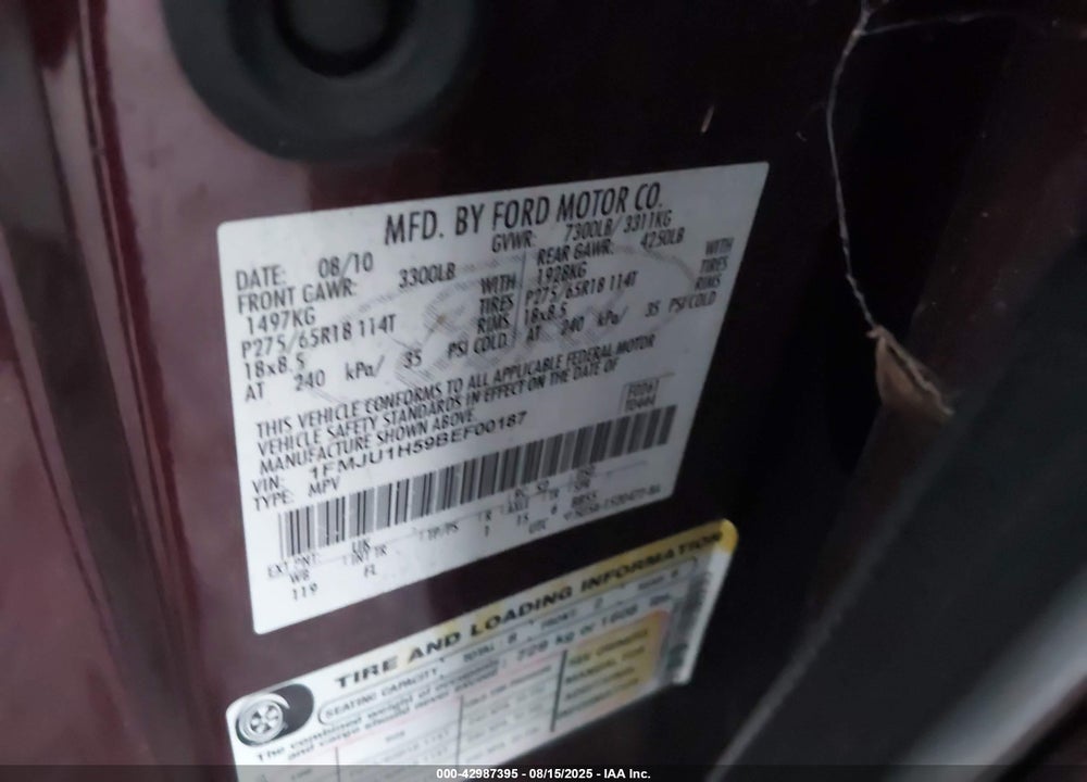 2011 FORD EXPEDITION VIN: 1FMJU1H59BEF00187
