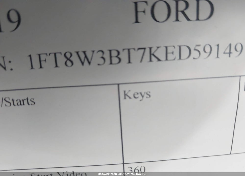2019 FORD F-350 LARIAT VIN: 1FT8W3BT7KED59149