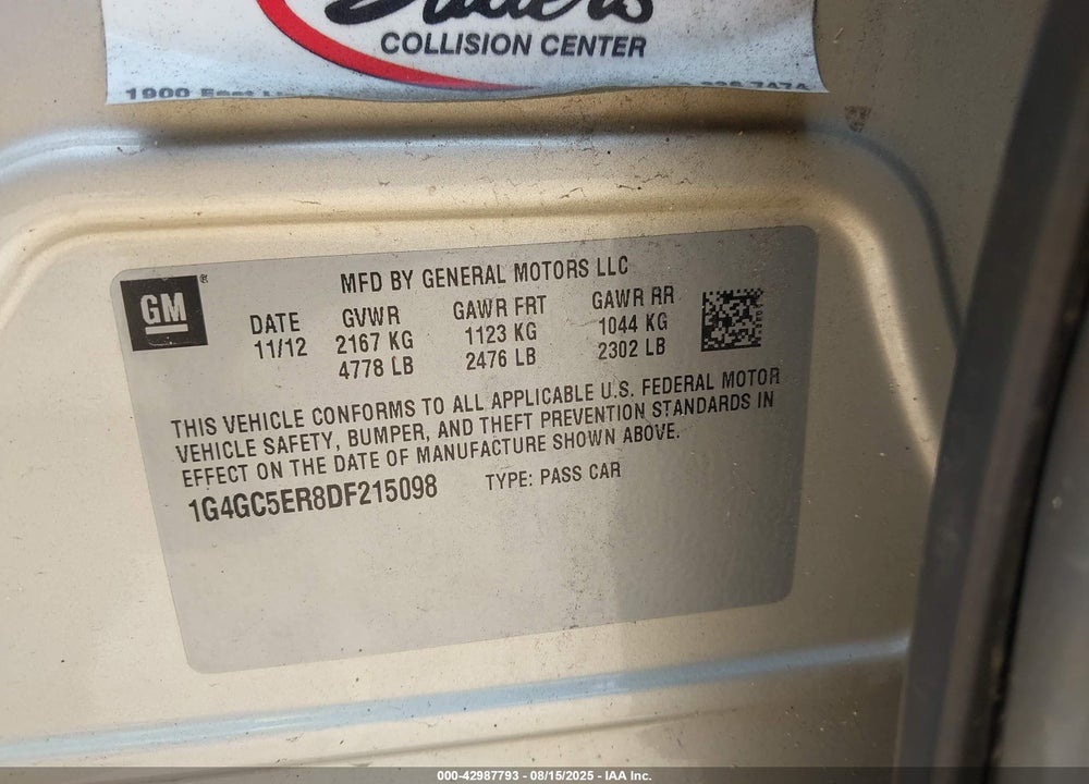 2013 BUICK LACROSSE VIN: 1G4GC5ER8DF215098