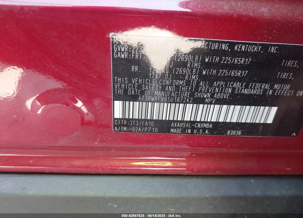 2025 TOYOTA RAV4 HYBRID XLE VIN: 4T3RWRFV8SU187242