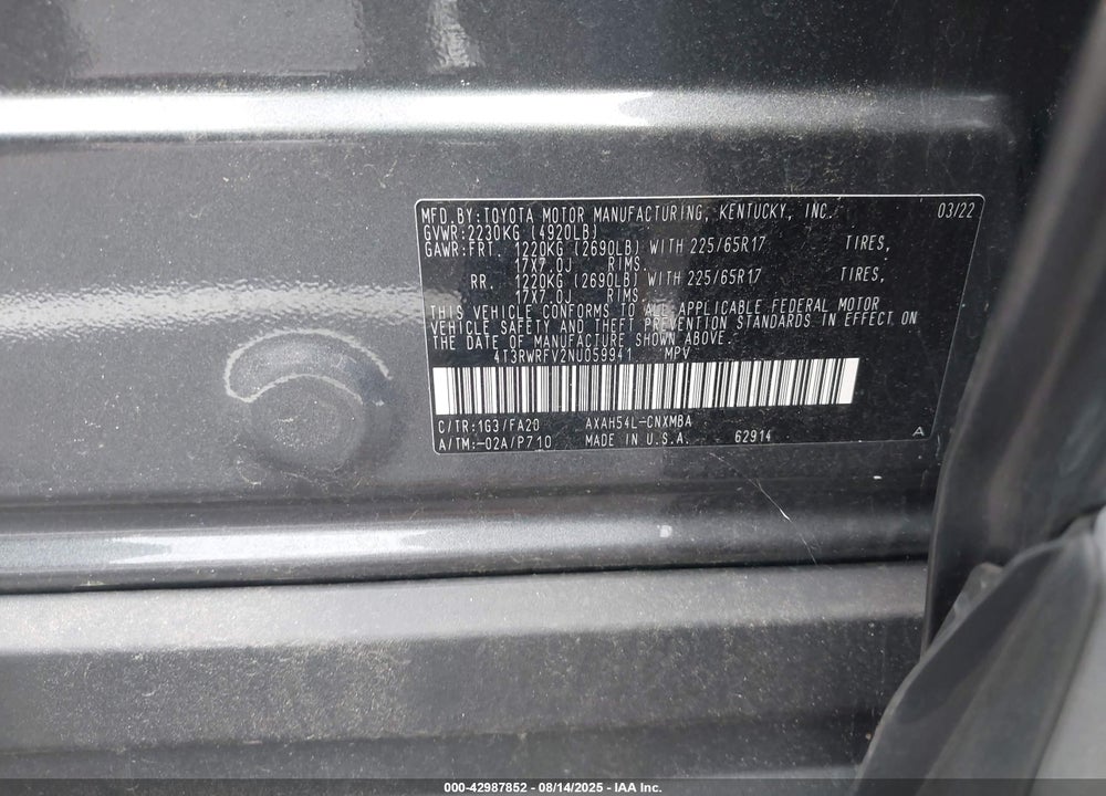 2022 TOYOTA RAV4 HYBRID VIN: 4T3RWRFV2NU059941