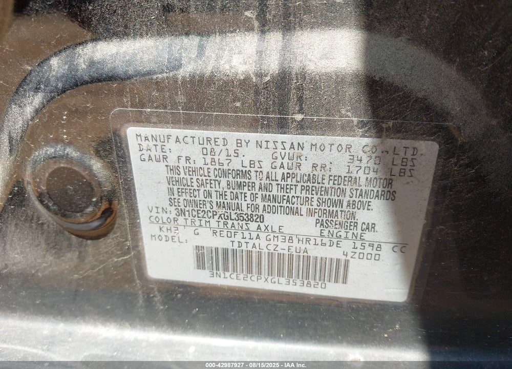 2016 NISSAN VERSA NOTE VIN: 3N1CE2CPXGL353820