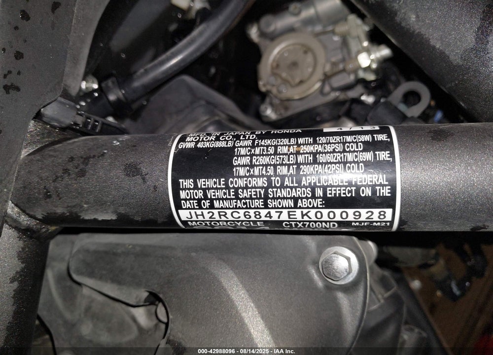 2014 HONDA CTX700 VIN: JH2RC6847EK000928