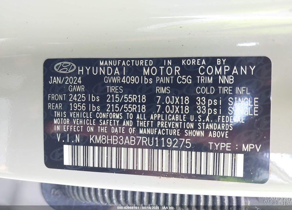 2024 HYUNDAI KONA VIN: KM8HB3AB7RU119275