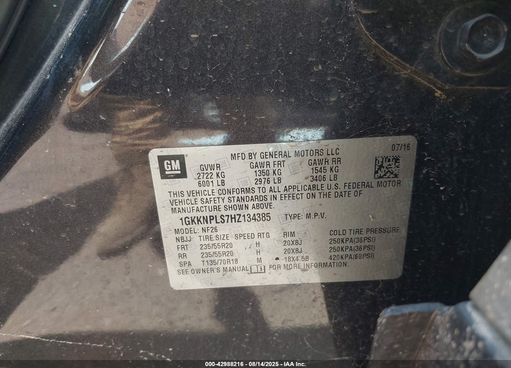 2017 GMC ACADIA VIN: 1GKKNPLS7HZ134385