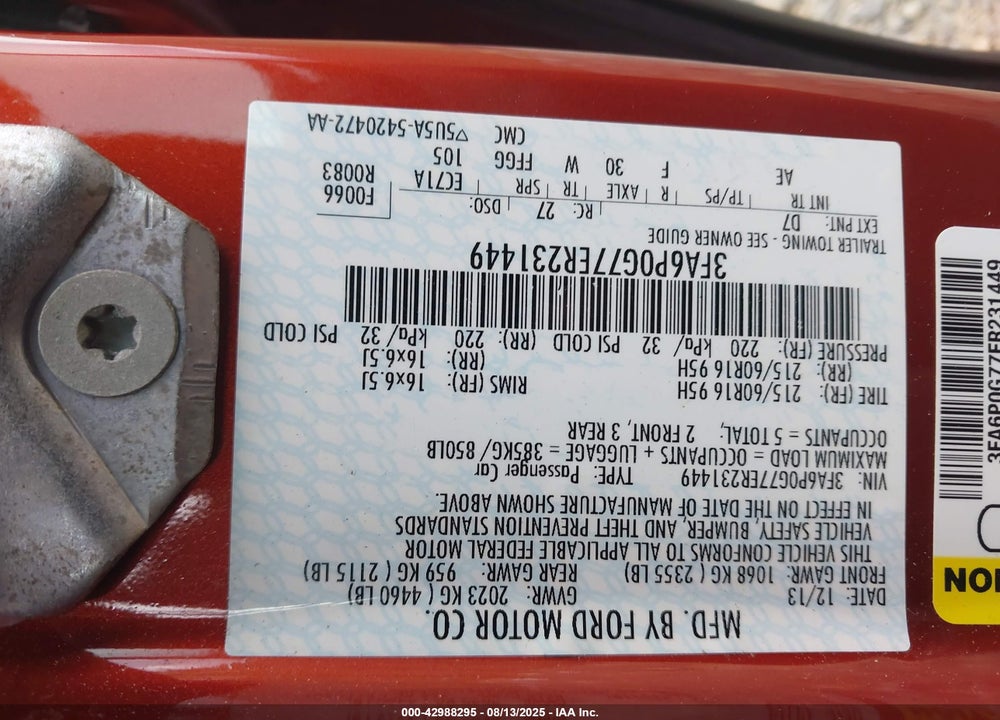 2014 FORD FUSION S VIN: 3FA6P0G77ER231449