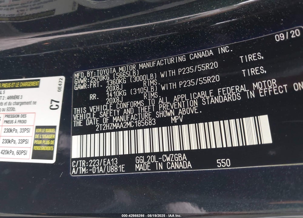 2021 LEXUS RX 350 VIN: 2T2HZMAA2MC185683