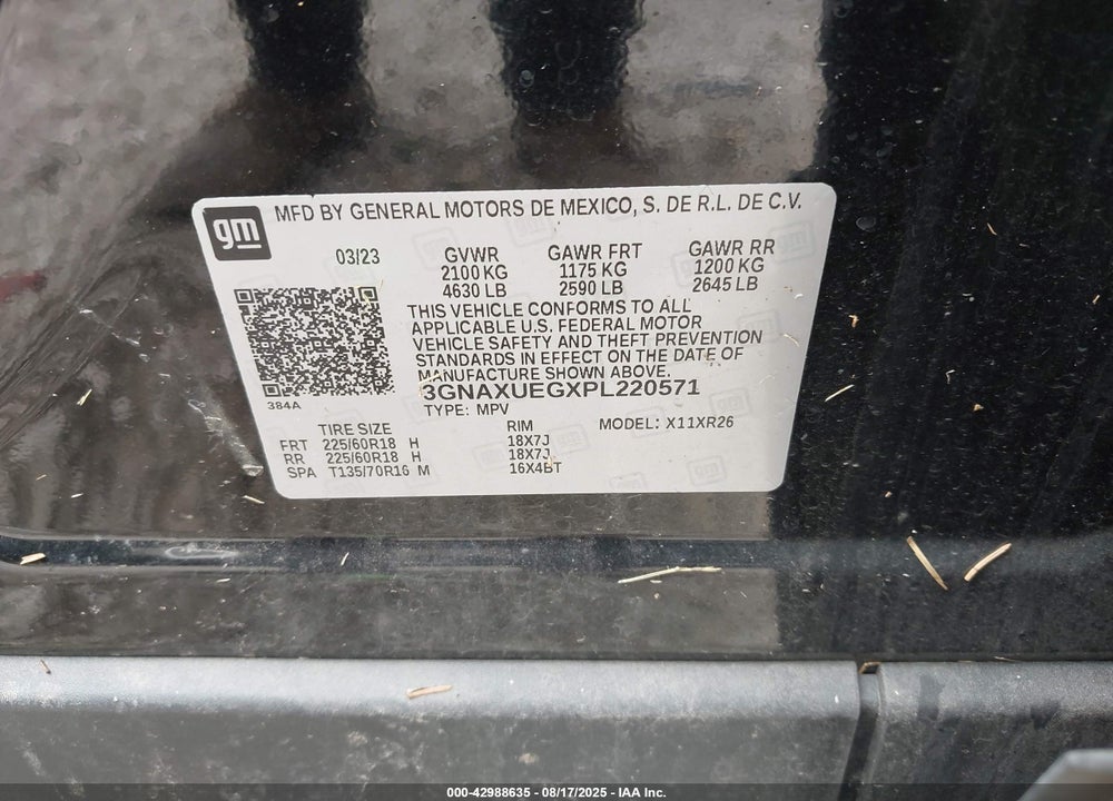 2023 CHEVROLET EQUINOX VIN: 3GNAXUEGXPL220571