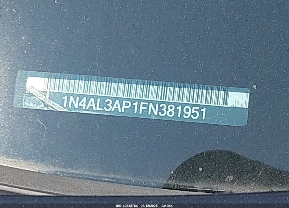 2015 NISSAN ALTIMA 2.5 S VIN: 1N4AL3AP1FN381951