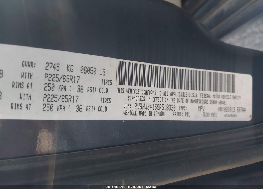 2009 VOLKSWAGEN ROUTAN SE VIN: 2V8HW34159R518330