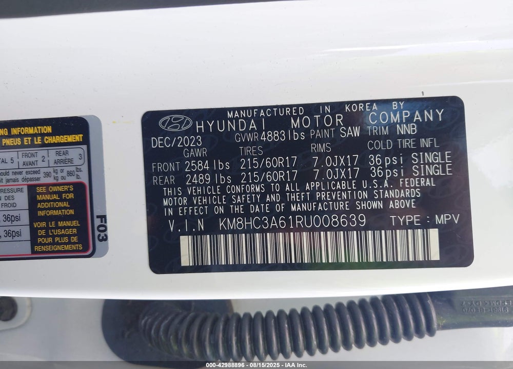 2024 HYUNDAI KONA VIN: KM8HC3A61RU008639