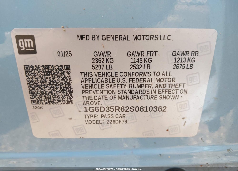 2025 CADILLAC CT5 VIN: 1G6D35R62S0810362