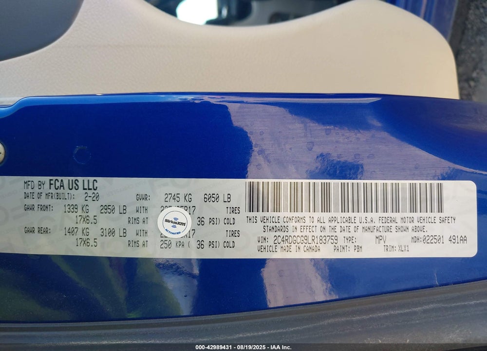 2020 DODGE GRAND CARAVAN SXT VIN: 2C4RDGCG9LR183759