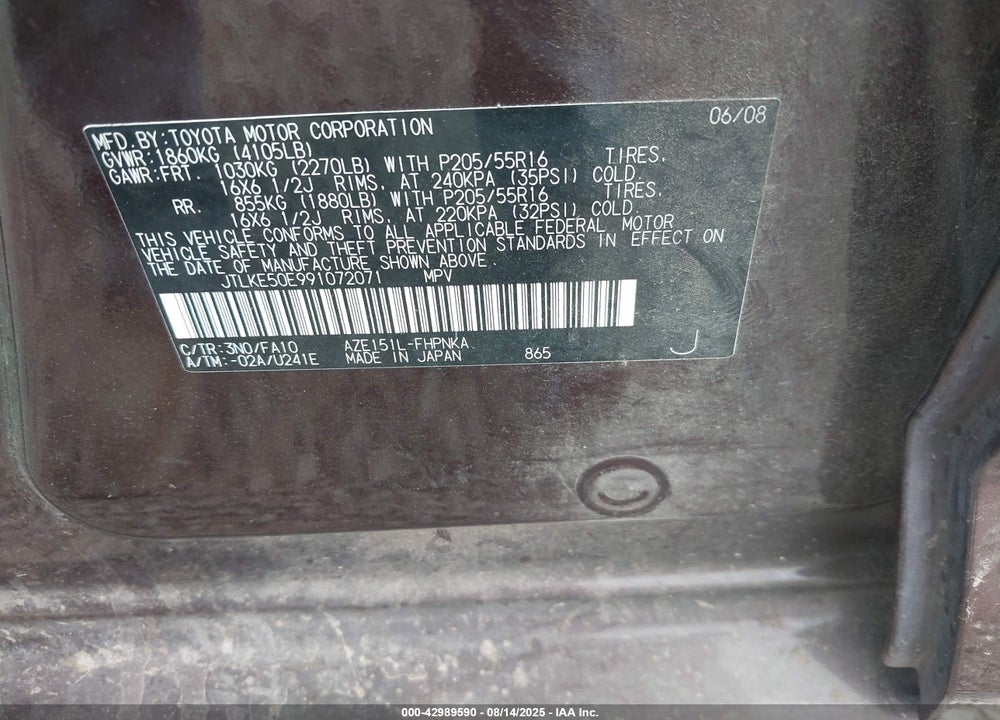 2009 SCION XB VIN: JTLKE50E991072071
