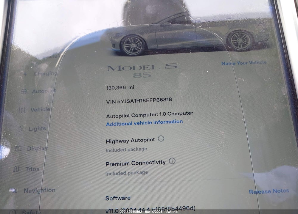 2014 TESLA MODEL S VIN: 5YJSA1H18EFP66818