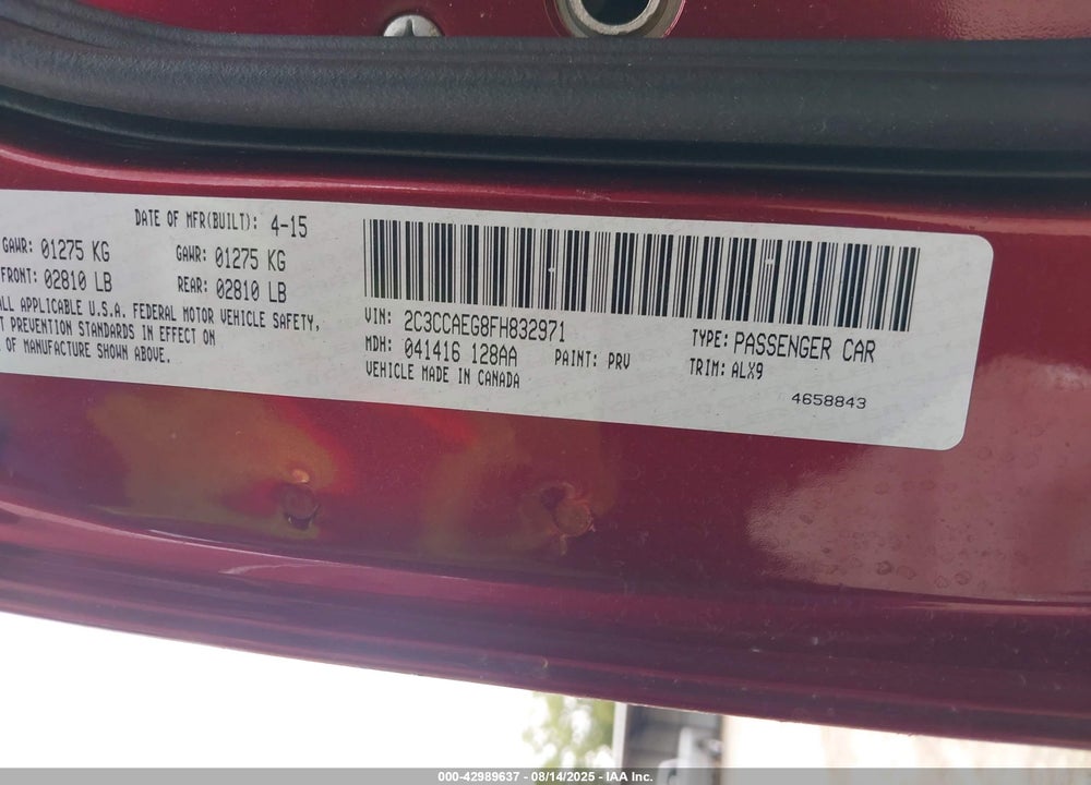 2015 CHRYSLER 300 VIN: 2C3CCAEG8FH832971