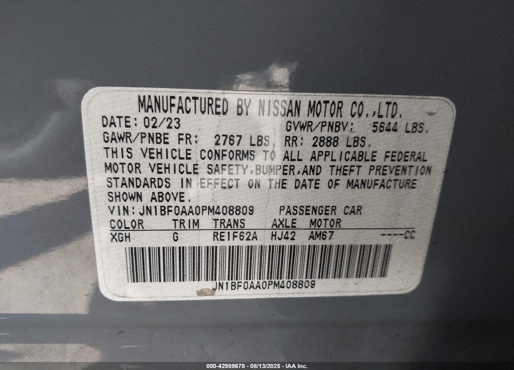 2023 NISSAN ARIYA VIN: JN1BF0AA0PM408809