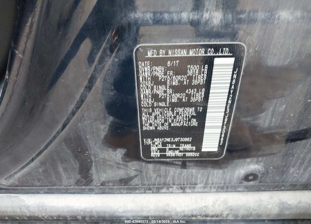 2018 NISSAN ARMADA VIN: JN8AY2NE3J9730662