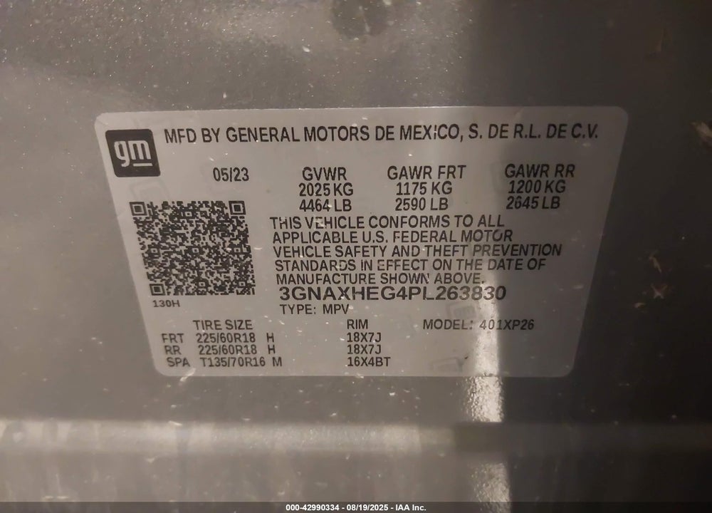 2023 CHEVROLET EQUINOX VIN: 3GNAXHEG4PL263830