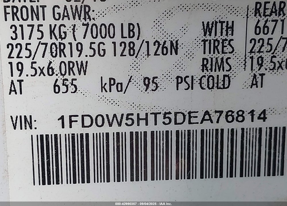 2013 FORD F-550 CHASSIS VIN: 1FD0W5HT5DEA76814