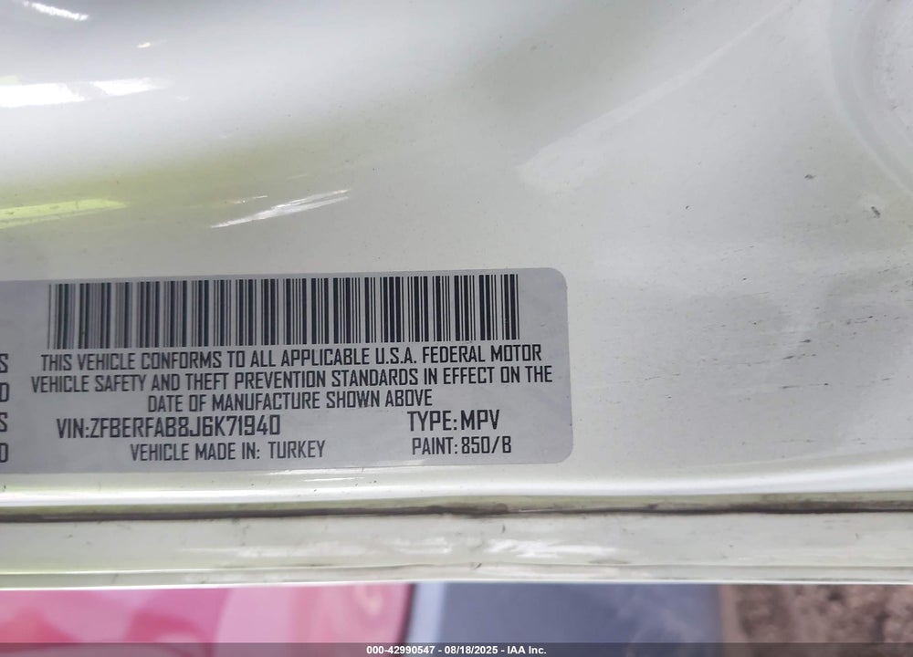 2018 RAM PROMASTER CITY TRADESMAN VIN: ZFBERFAB8J6K71940