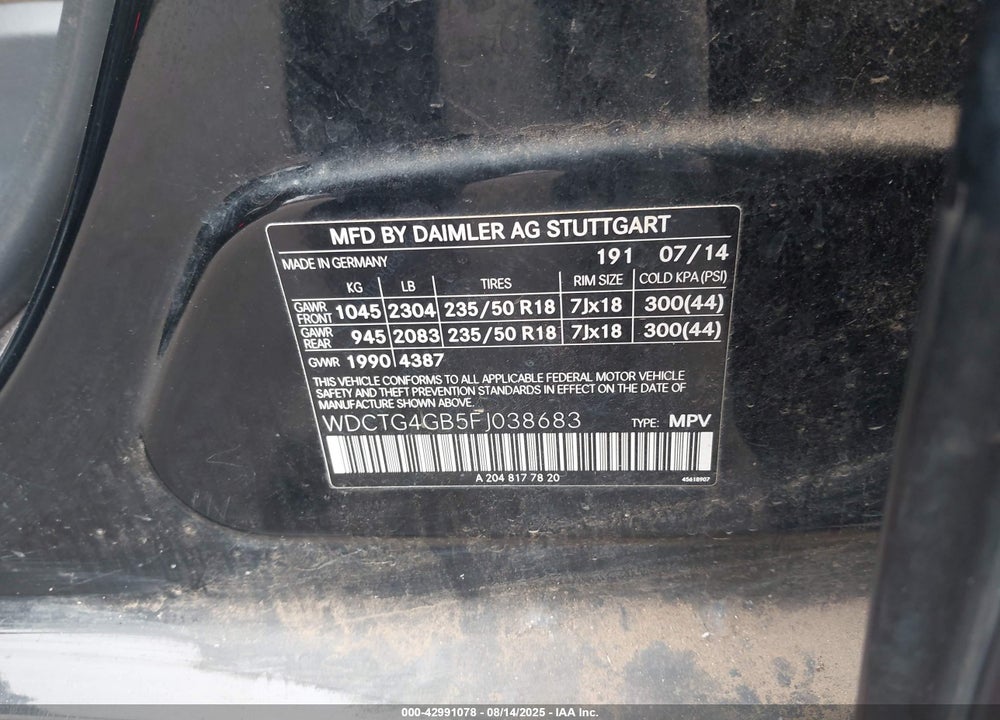 2015 MERCEDES-BENZ GLA-CLASS VIN: WDCTG4GB5FJ038683