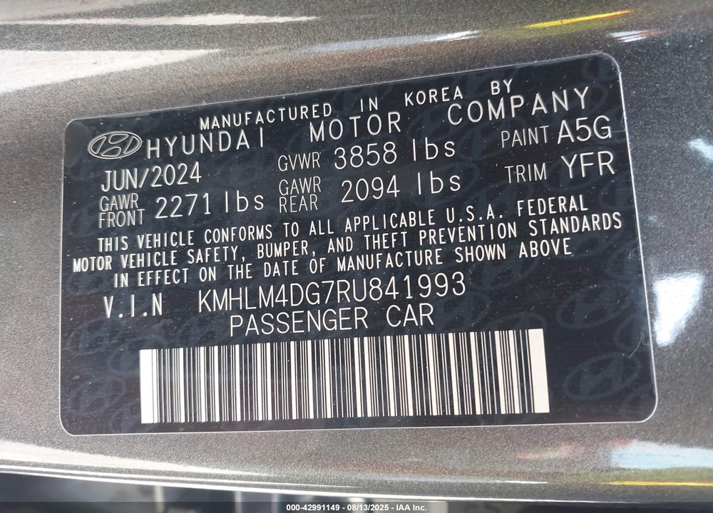 2024 HYUNDAI ELANTRA VIN: KMHLM4DG7RU841993