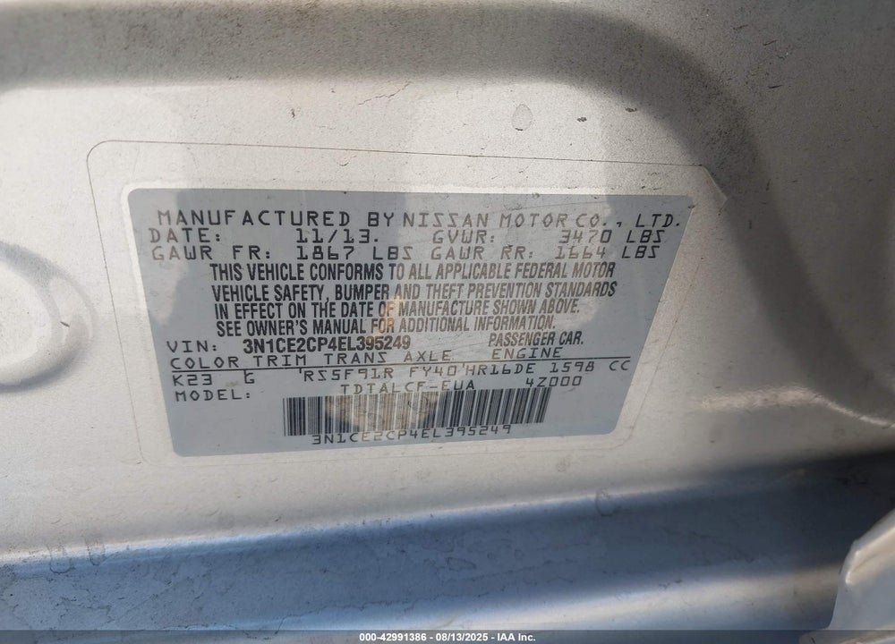 2014 NISSAN VERSA NOTE S (SR) VIN: 3N1CE2CP4EL395249