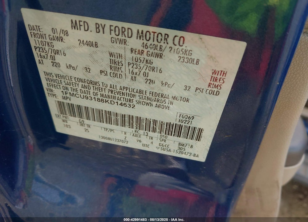 2008 FORD ESCAPE XLT VIN: 1FMCU93188KD14632
