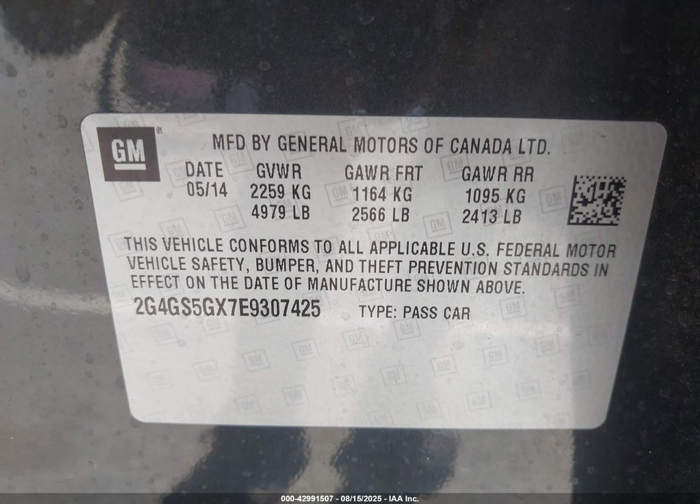 2014 BUICK REGAL VIN: 2G4GS5GX7E9307425